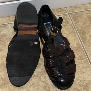 Bragano Mens Leather Fishermen Buckle Sandals Size 12 M Black Brown